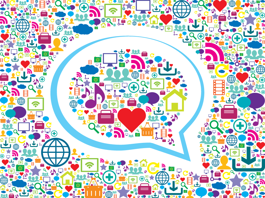 Social message. Media message. Communication in social Media. A social Media message. Social Bubbles illustration.